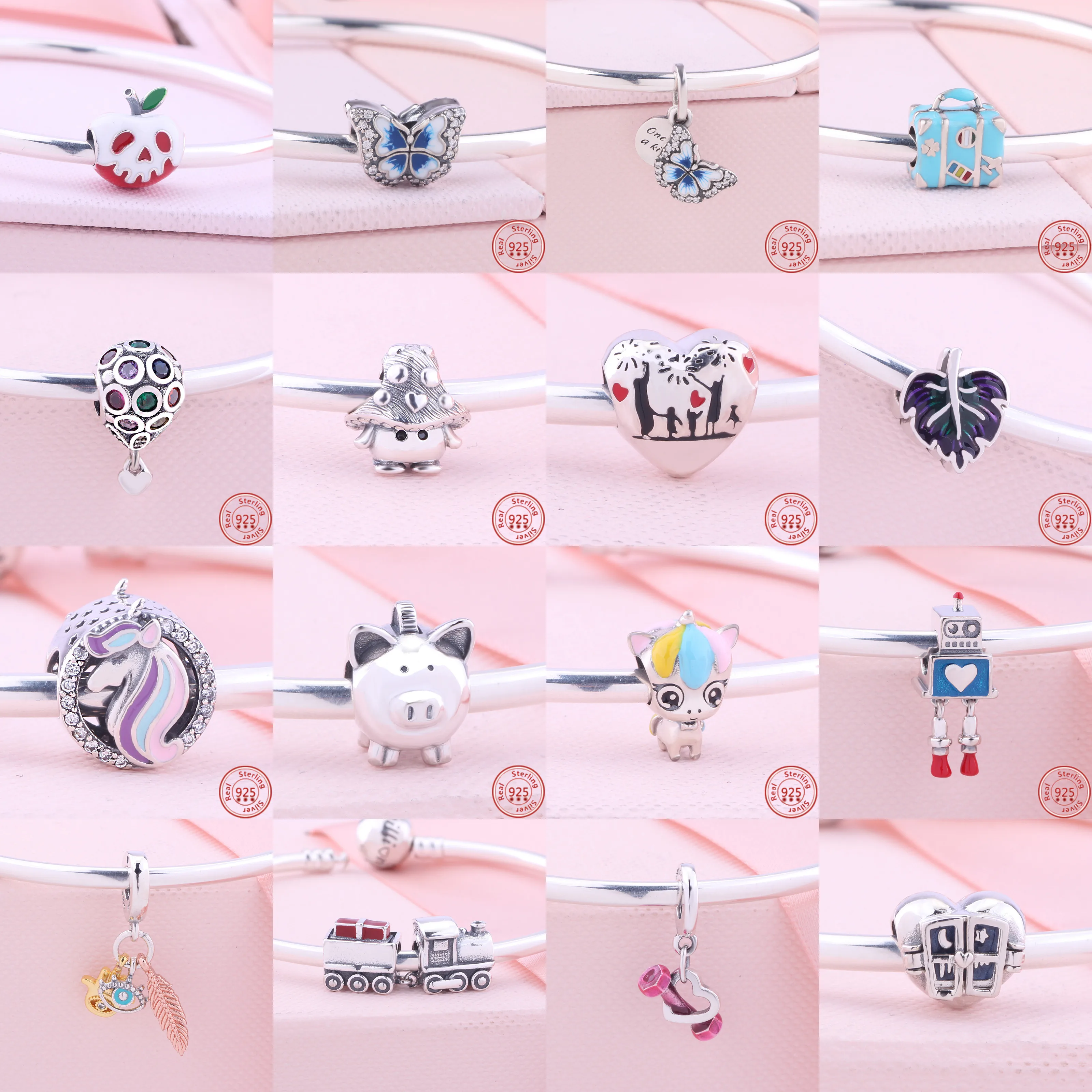

S925 Sterling Silver Leaves Butterfly Beads Charms Fit Original Pandora Bracelet & Necklace Women Jewelry Gift DIY Making