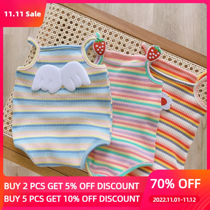 

Одежда для маленьких девочек; Летний детский комбинезон; Радужный комбинезон без рукавов; Цельнокроеный милый наряд для новорожденных; От 0 ...