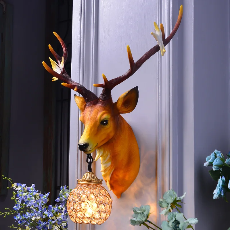 

Modern Creative E27 Deer Horn Wall Lamp christmas decorations Deer Head Remote Control Bedside Bedroom Living Room Wall Lights