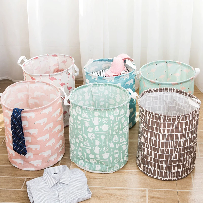 

Cotton Linen Laundry Basket Foldable Dirty Clothes Storage Basket for Toys Sundries Storage Basket Waterproof Bathroom Organizer