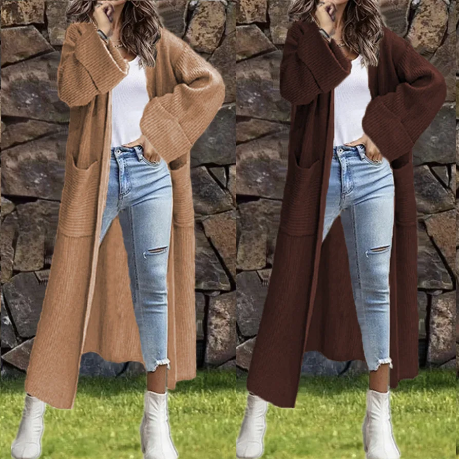 

2022 Winter Knitted Cardigan New Loose Pocket Long Sleeve Sweater Coat Women