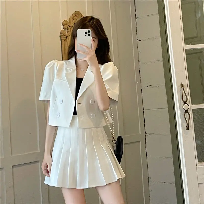 

Set Knee, Ruched Suit Summer 2 Above 2022 Old Skirt 18-35 Piece Suit and Mini Years Ages Ladies Skirt Blazer Skirt