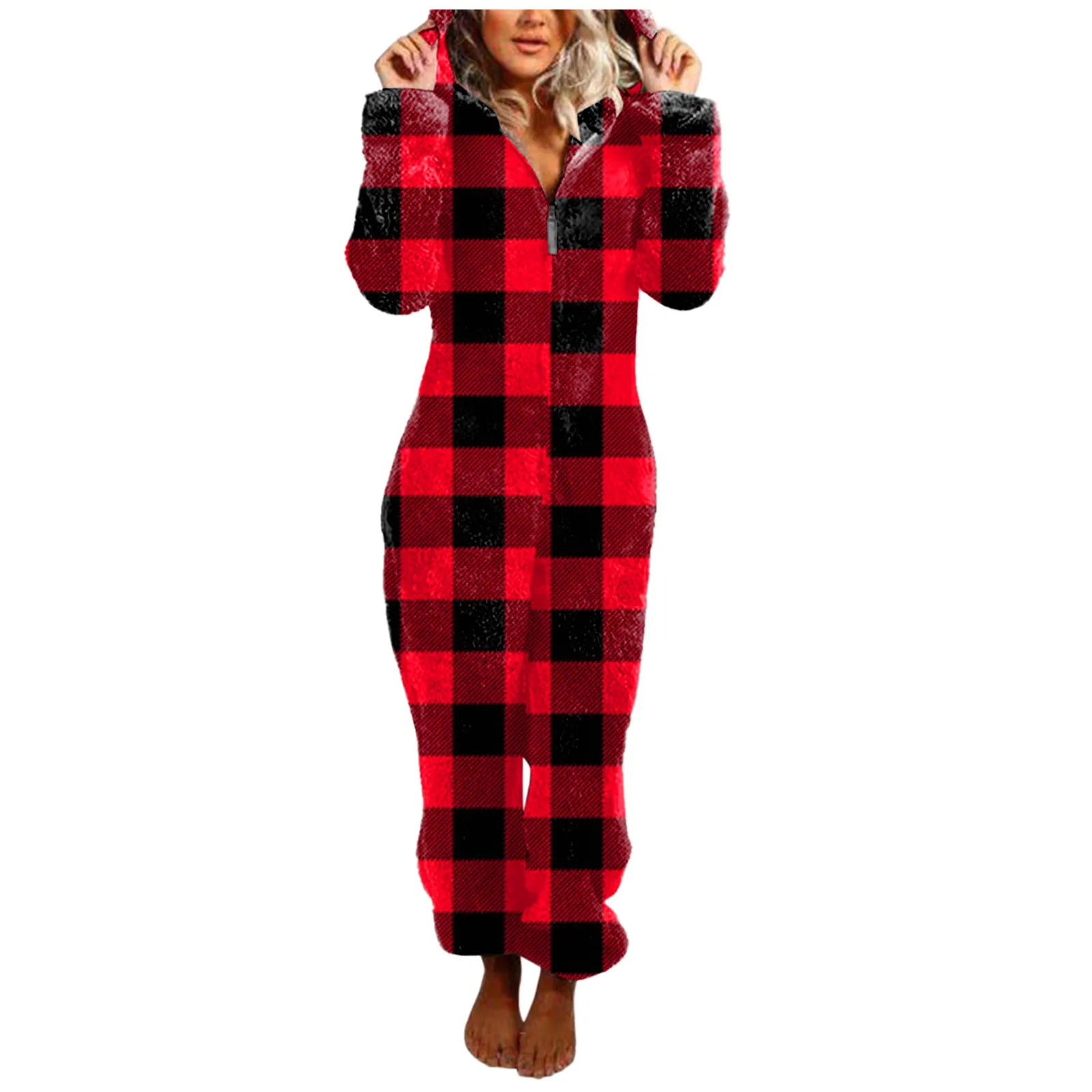 

Women Long Sleeve Hooded Jumpsuit Pajamas Casual Winter Warm Rompe Sleepwear