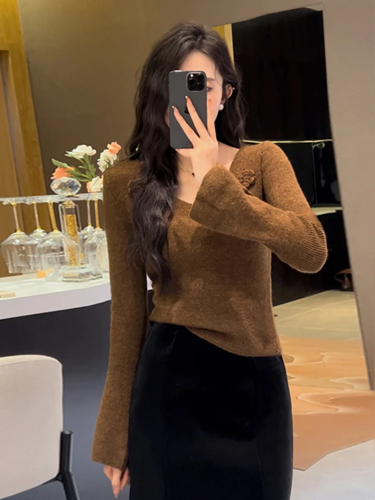 Мягкий клейкий свитер Milk Fufu с v-образным вырезом женский осенне-зимний 2024 новый