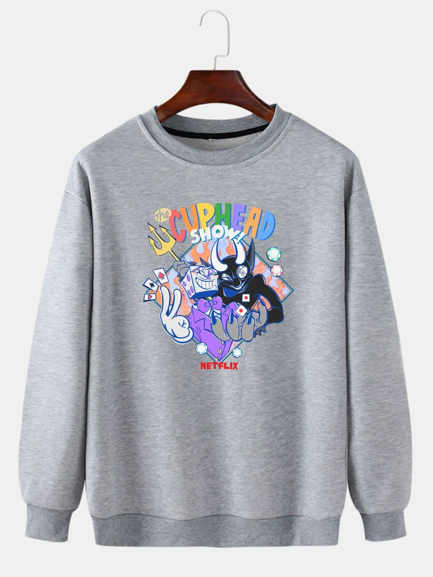 

Men's Cartoon Pattern Print Oversized Pullover Bottoming Shirt Loose Casual Cotton Comfortable Round Neck Long Sleeve Top