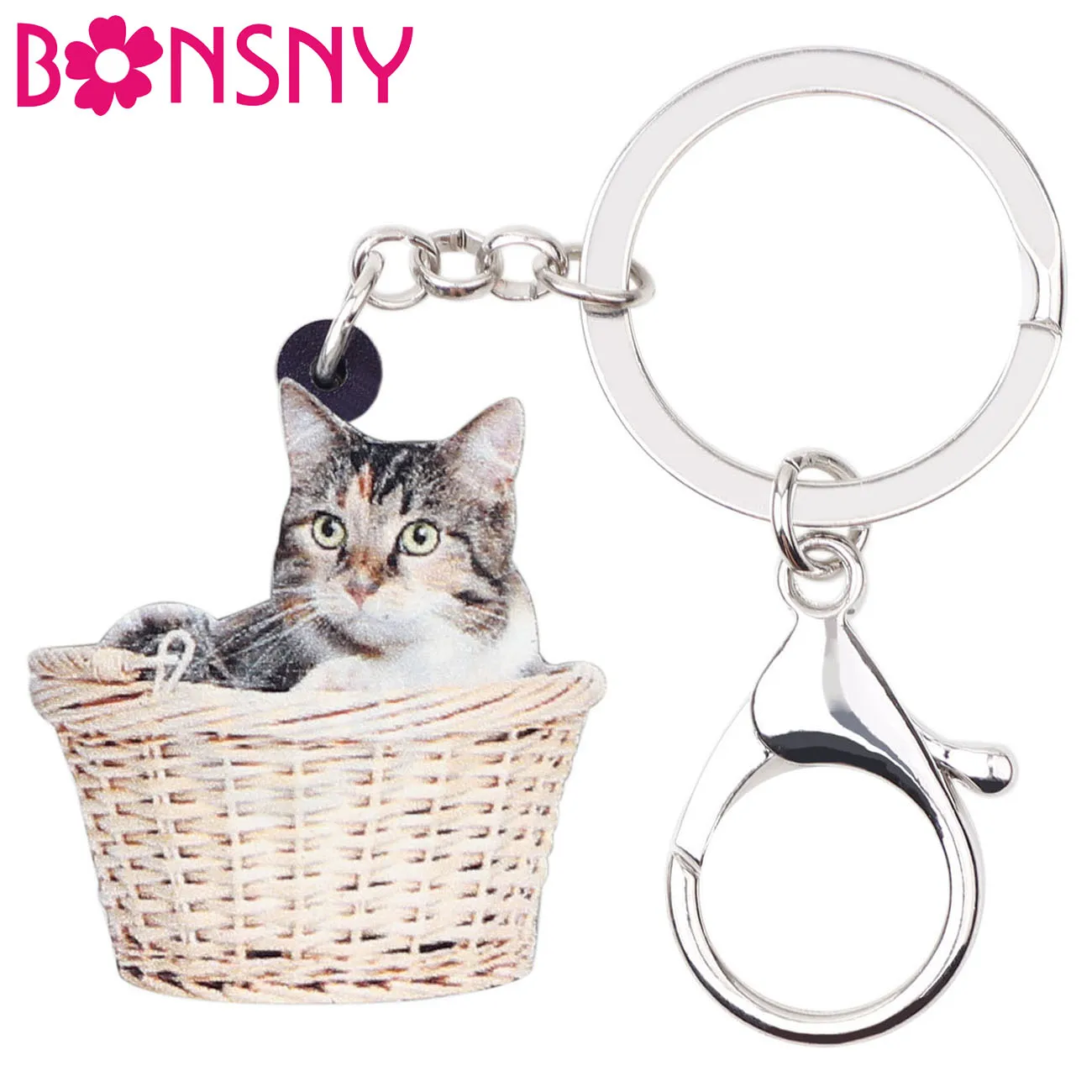 

Bonsny Acrylic Adorable Basket Cat Kitten Keychains Key Chain Ring Animals Fashion Jewelry for Women Girls Pets Lovers Charms