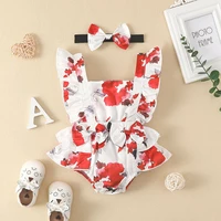2022 summer baby cotton girl clothes bowknot print lovely flower fashion climbing infant triangle bodysuit clothes
