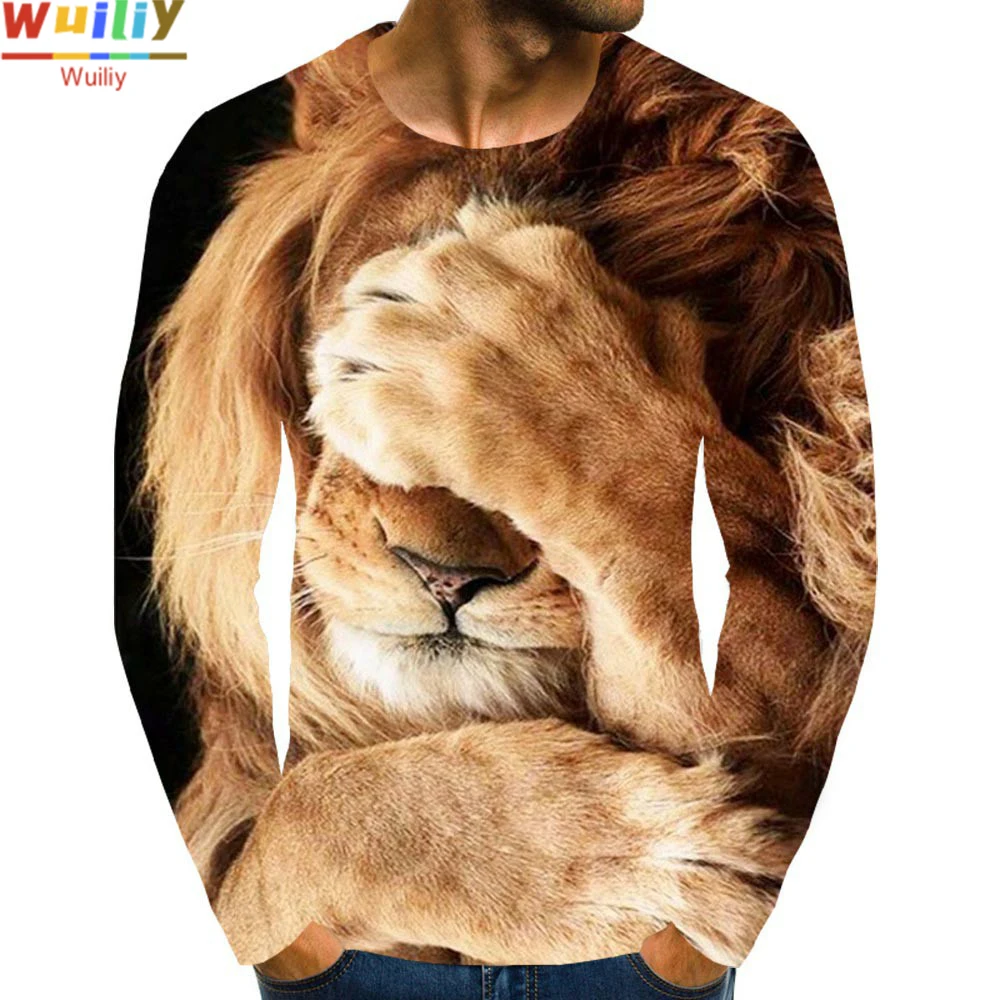 

Lion male long t shirt 3d print long sleeve animals graphic long t pattern male/female t tops