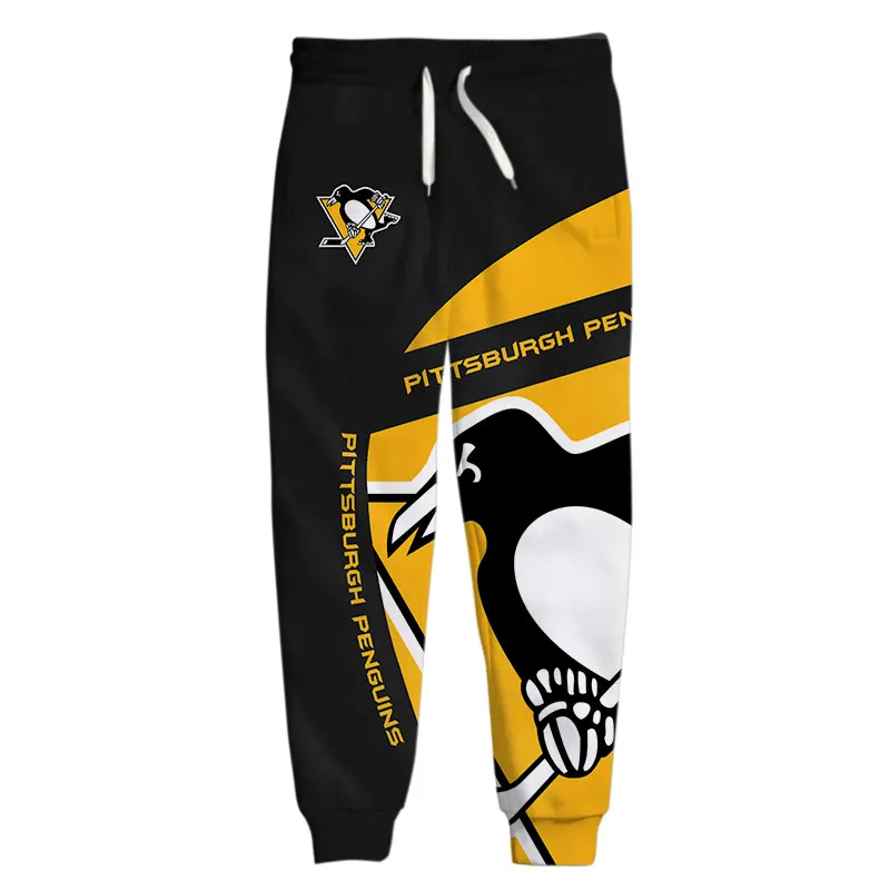 

Pittsburgh Men's Casual Pants Black and Yellow Stitching Cartoon Bird Print Penguins Sweatpants