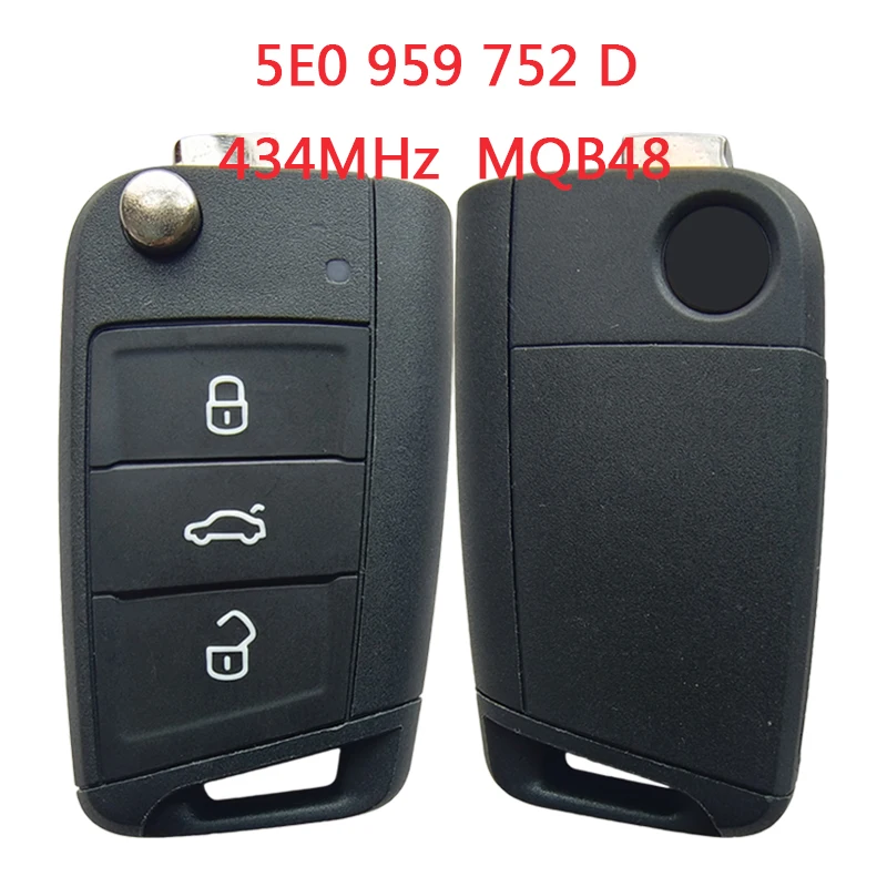 

TXK001099 оригинальный 5E0 959 752 D откидной дистанционный Автомобильный ключ без ключа 3 кнопки 434 МГц чип MQB48 для Skoda PN 5E0959752D