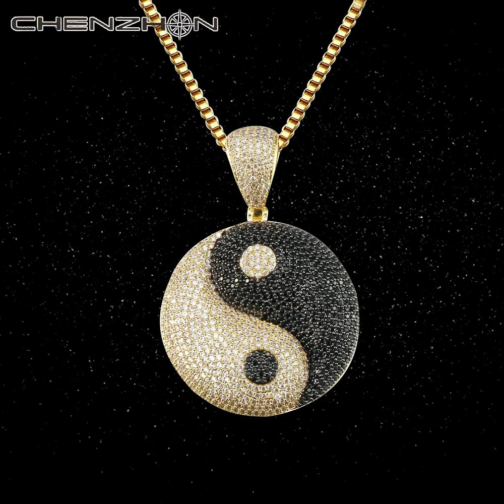 CHENZHON 925 Sterling Silver Necklace Black and Transparent CZ Cubic Zirconia Simulated Diamond Yin and Yang Pendant Women's Jew