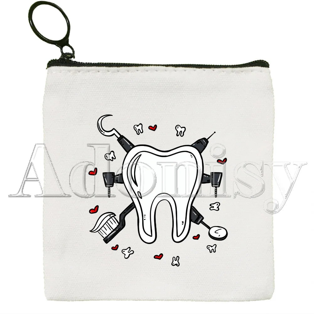 Tooth and Dentist Korean Version Simple Coin Purse Coin Purse Female Student Canvas Cute Key Bag Mini Clutch Small Purse