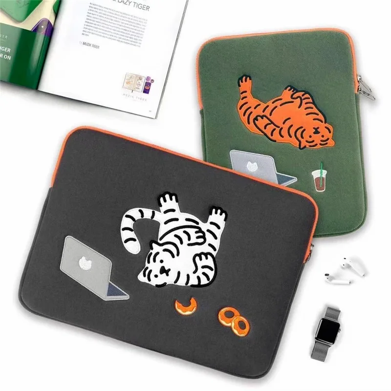 Cute Green Tiger Laptop Tablet Case Bag 11 13 15 15.6 Inch For Macbook Ipad Pro Retina 9.7 10.8 11 14 15 inch ASUS Notebook Bags