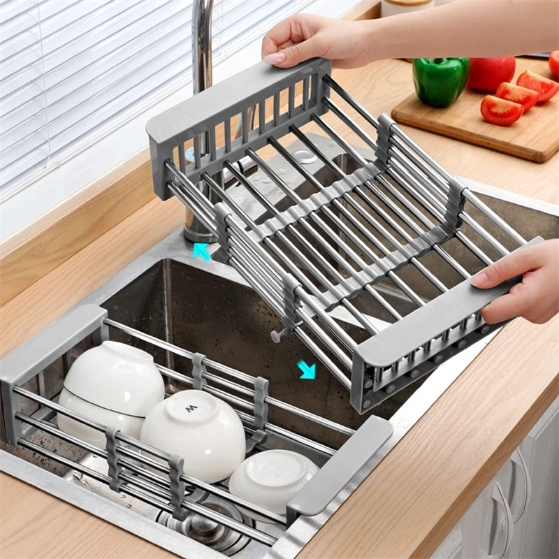 

Adjustable Stainless Steel Sink Dish Rack Dish Holder Kitchen Sink Storage Rack Dish Draining Rack Fruits Drainer Kitchen Supply