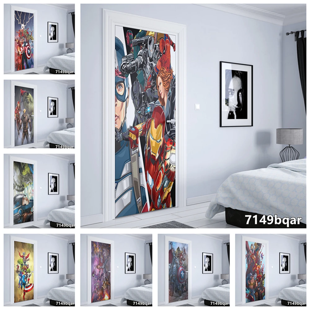 

ПВХ-декор с супергероями marvel, дверные наклейки для детской комнаты, наклейки на дверь, настенные наклейки, Декор для дома, плакаты для двери ...