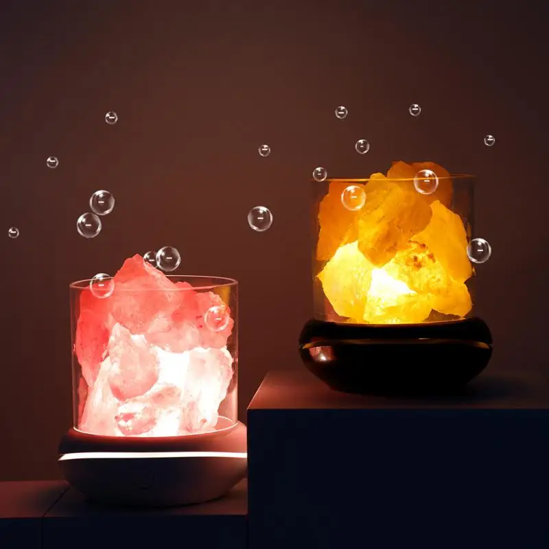 

Himalayan HOT High Efficiency Hand Carved USB Wooden Base Himalayan Salt Lamp Bedroom Air Purifier Night Light