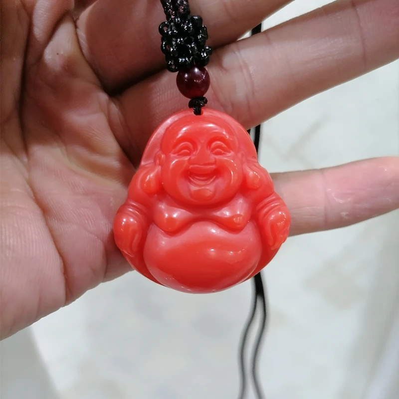 

Natural Chicken Blood Jade Hand-carved Big Belly Buddha Pendant Fashion Boutique Jewelry Men and Women Buddha Necklace Gift