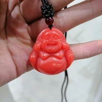 natural chicken blood jade hand carved big belly buddha pendant fashion boutique jewelry men and women buddha necklace gift
