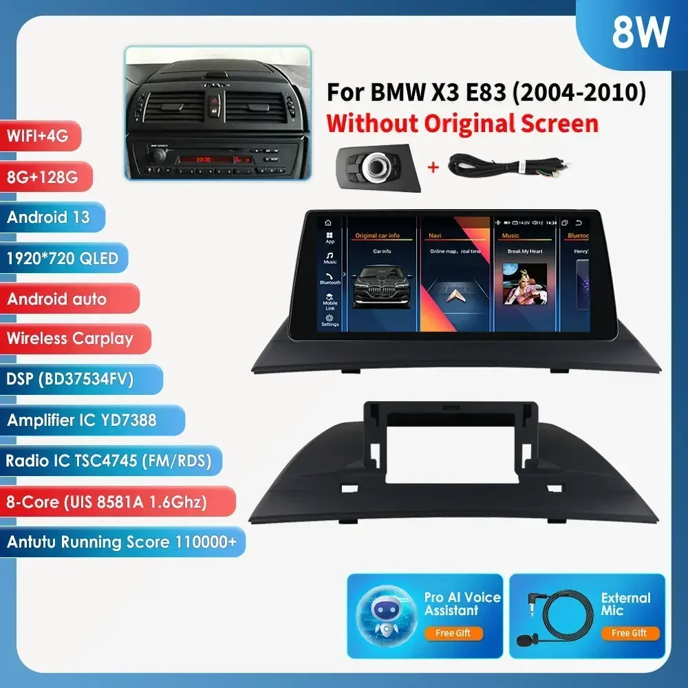 

Автомобильные интеллектуальные системы Android 14, для BMW X3 E83 (2004-2010) без оригинального экрана, поддержка TPMS, беспроводной Carplay Android Auto