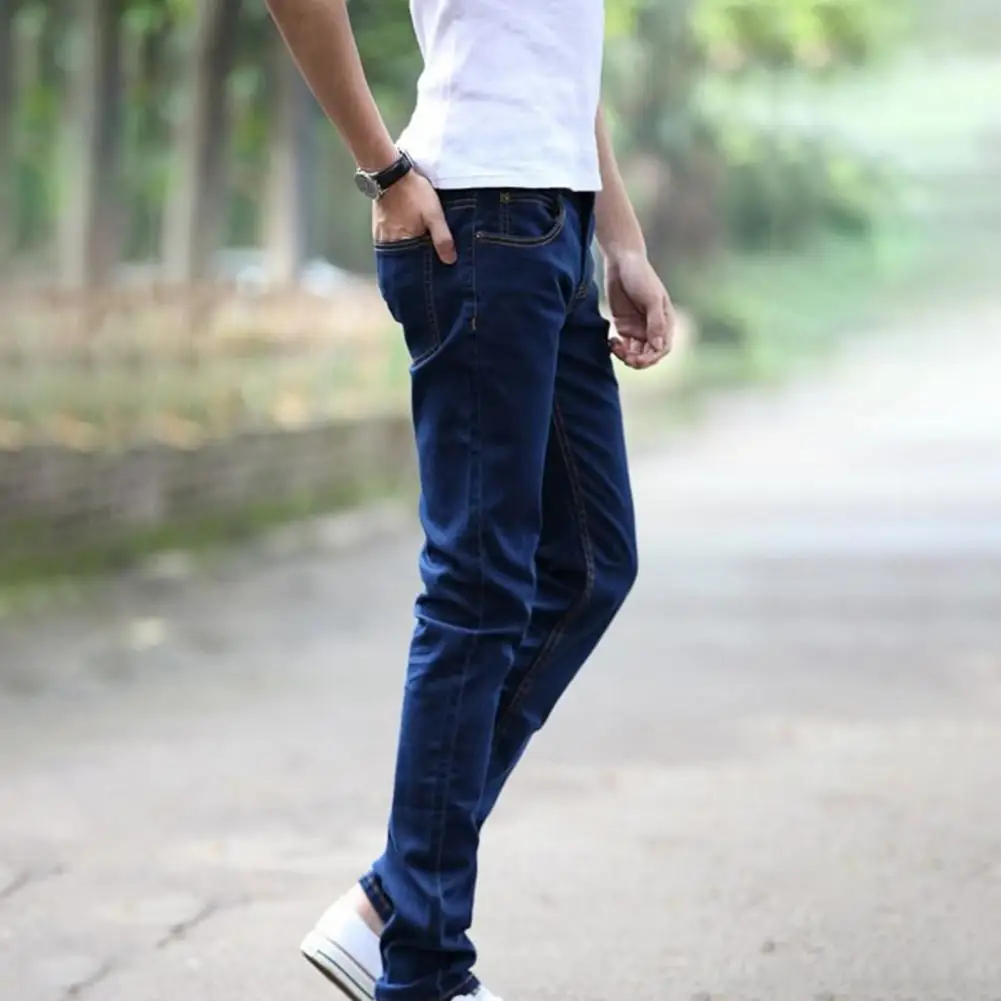 Denim Trousers Multi Pockets 3D Cutting Dressing Up Male Autumn Slim Fit Pencil Jeans   Long Trousers  Daily Clothing