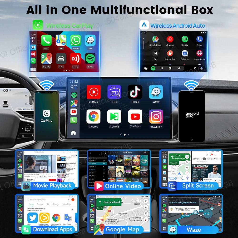 Фото CarlinKit Новый CarPlay Ai Box Android 13 Беспроводная Android Auto Smart TV Box Qualcomm 8-ядерный автомобильный навигационный блок воспроизведение онлайн-видео №2