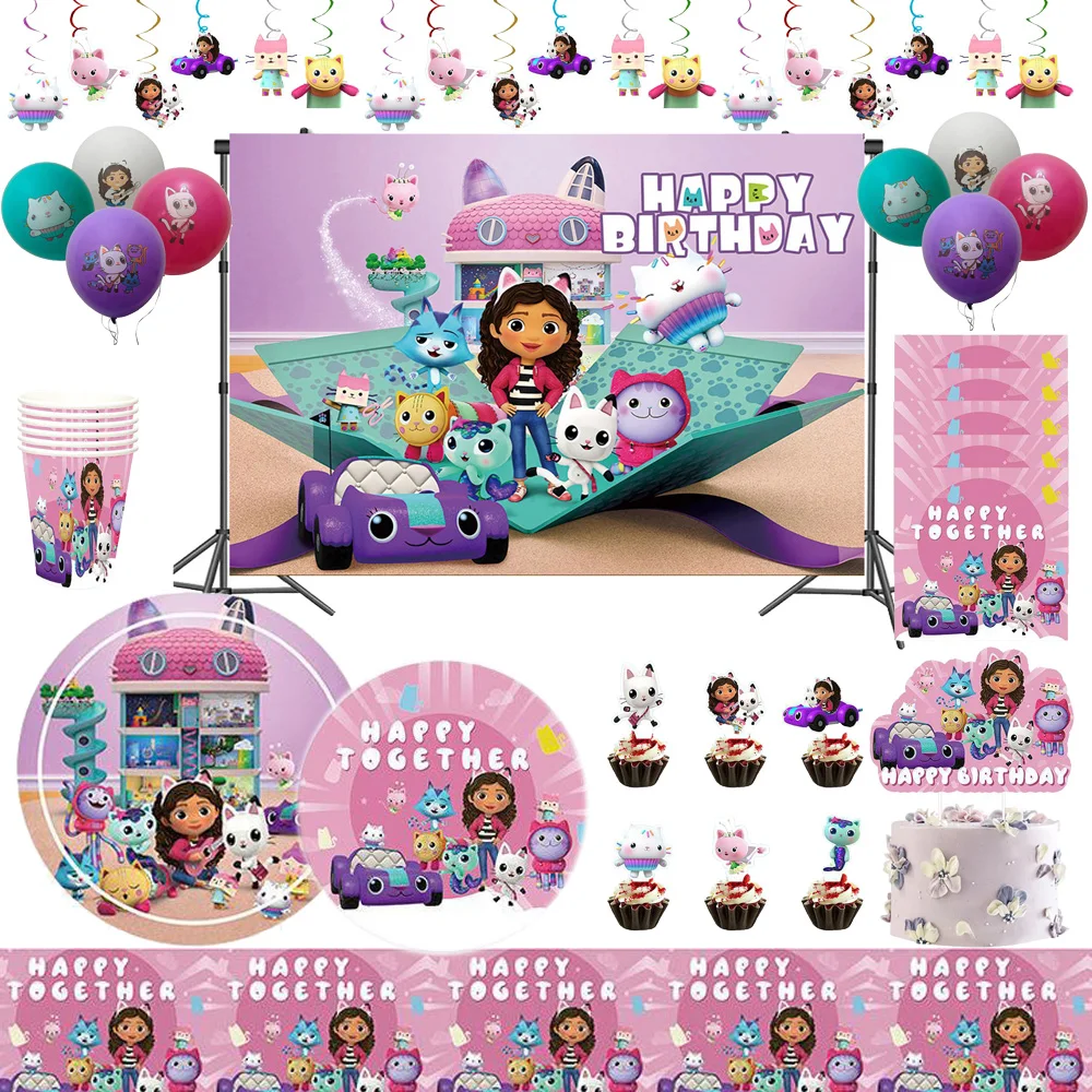 Pink Gabby Dollhouse Disposable Tableware Birthday Party Dec
