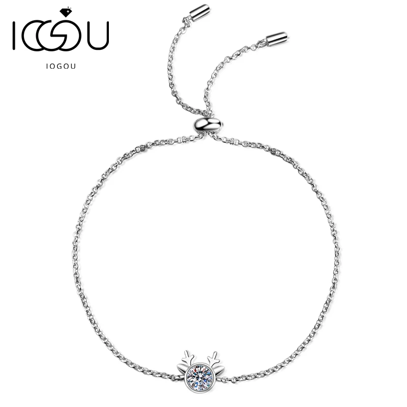 

IOGOU New Arrivals Round Moissanite Bracelet 925 Sterling Silver 0.5ct Fashion Antler Bracelet Jewelry Gift For Women-Adjustable