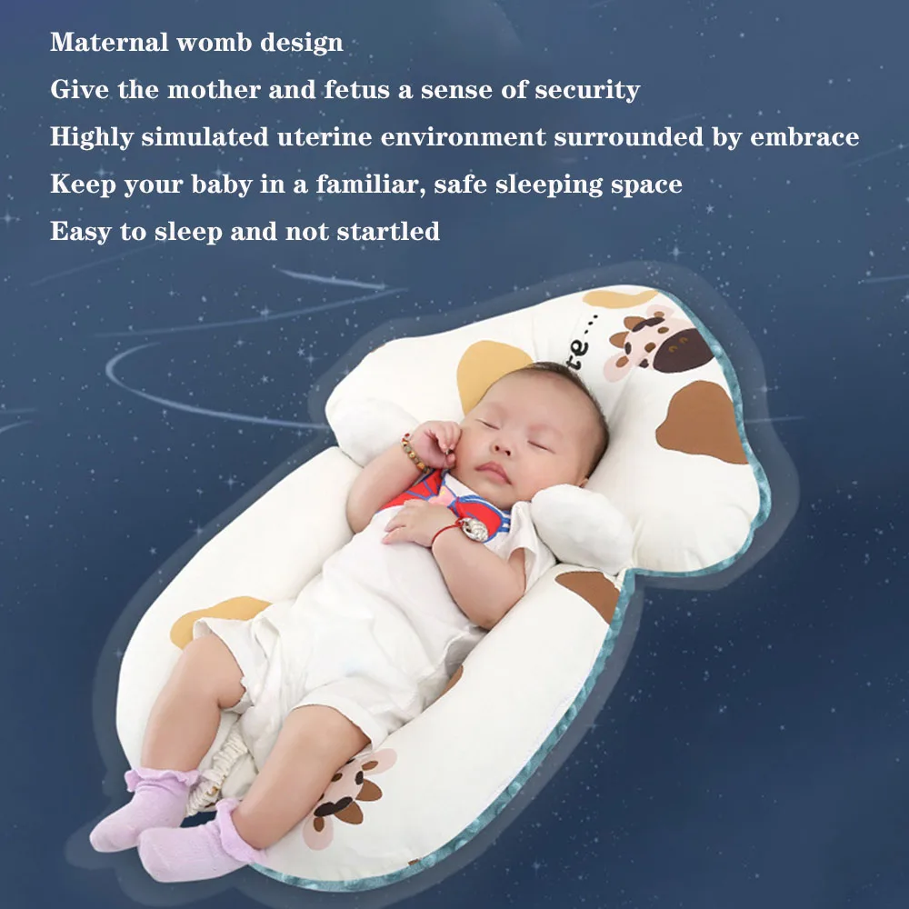 

Newborn baby shaping pillow cotton printed cow anti-jump soothing pillow baby correct deviation head cuddle sleeping pillow