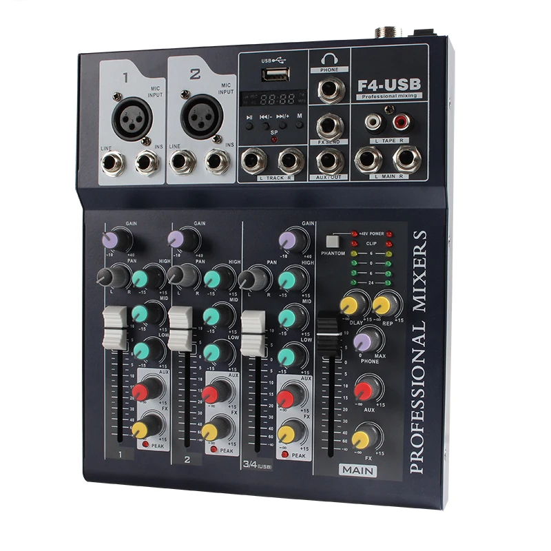 F4 Sound Mixing Console Bluetooth USB Record Computer 48V Phantom Power Delay Repaeat Effect 4 Channels USB Audio Mixer enlarge