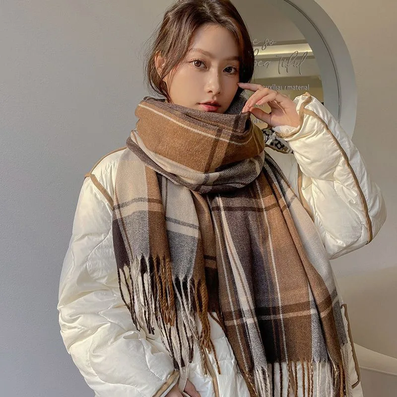 

Women Winter Warm Scarves Korean Versatile Imitation Cashmere Shawl Neck Scarf for Student Lovers Plaid Scarfs Sweet Wraps