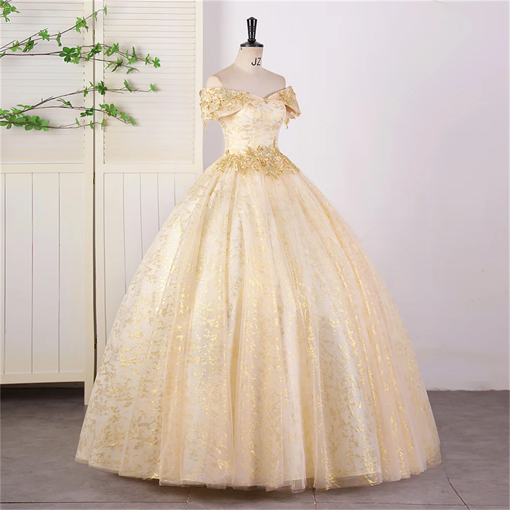 Фото 15 платьев Quinceanera, золотые вечерние платья, классическое 15-летнее платье, платья по индивидуальному заказу для Quinceanera, платье для выпускного вечера 2025 года №2