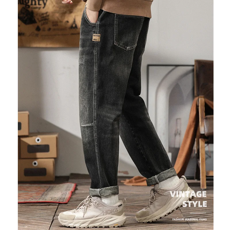 Men Clothing 2022 Autumn New Vintage Versatile Straight Large Black Grey Haren Pants Loose Recreational Temperament Jeans Female