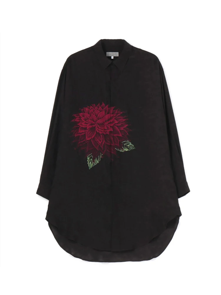 

Y3Dahlia Pinnata Printed Shirt Dark Style Yohji Yamamotos Homme Men Shirts For Man'S Clothing Unisex Shirt For Women'S Clothing