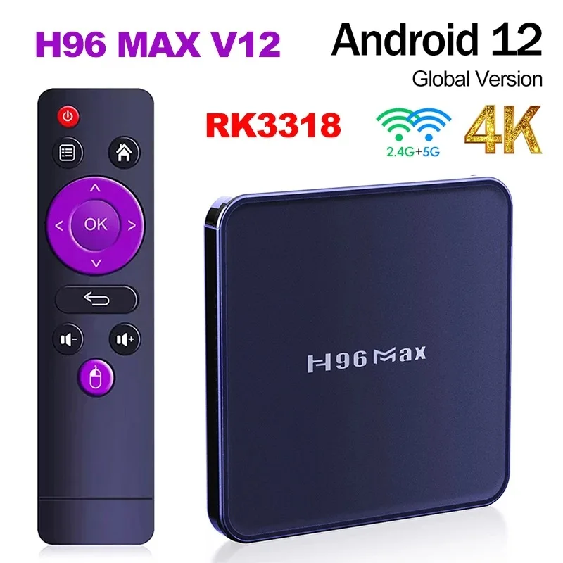 

Новинка, ТВ-приставка H96 Max V12 RK3318 на базе Android 12, 4 Гб + 64 ГБ, двойная ТВ-приставка с Wi-Fi 2,4G и 5G, приемники smart tv, iptv, 4K, HD, Bluetooth