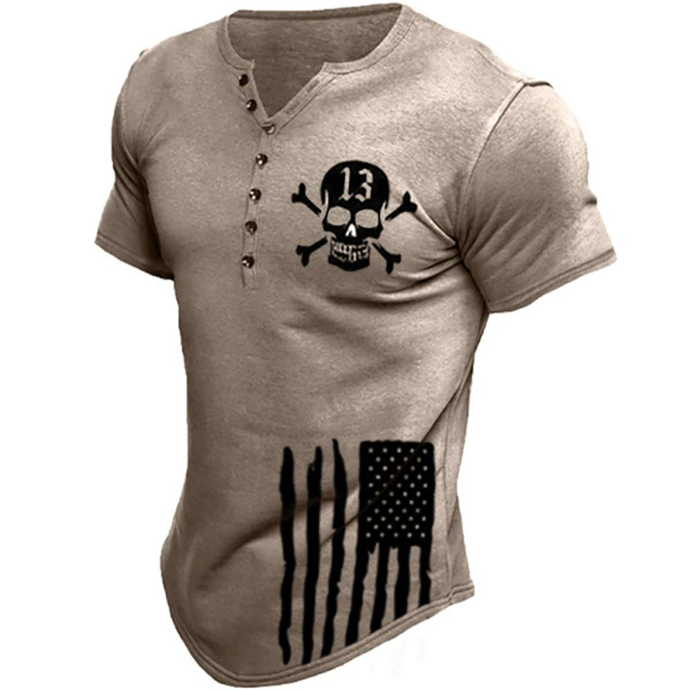 

2022 New Punk Button V-neck Men's T Shirt Print T Shirt For Men Vintage Short Sleeve Oversized Top Tee Shirt Men Male Streetwear