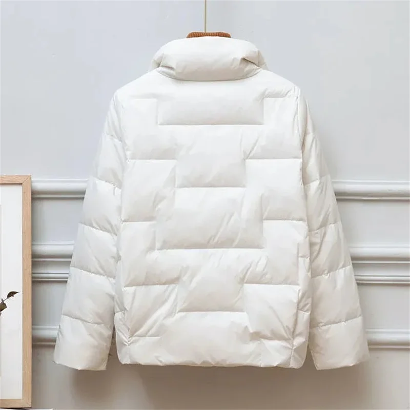 Fashion Down Cotton Jacket Female Short Coat Autumn Winter Women's 2023 New Stand Collar Loose Jacket Vintage Parkas Qulited Top