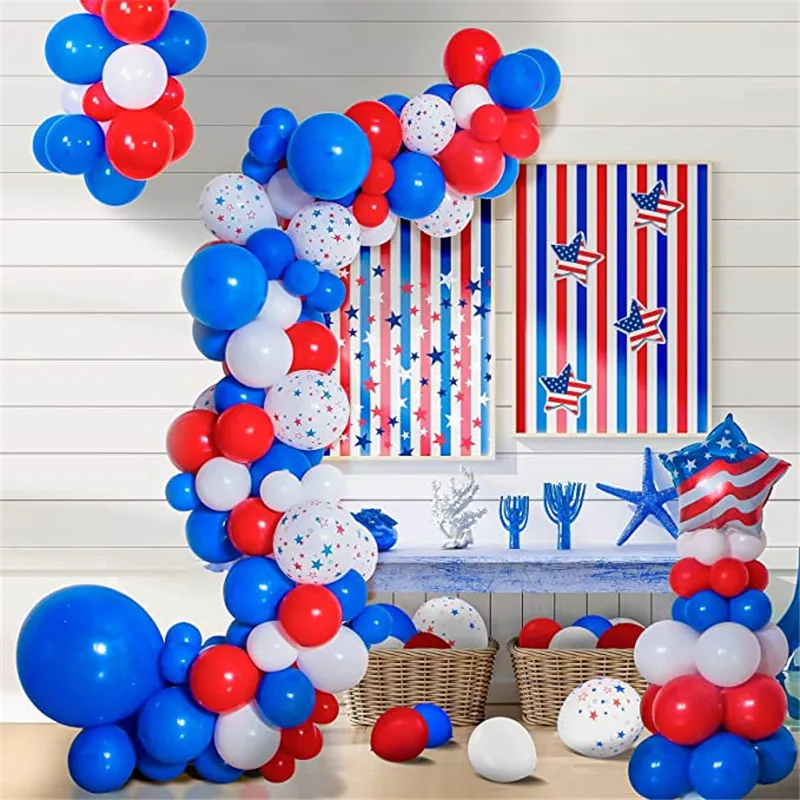 

126pcs White Blue Red Latex Balloons Independence Day Balloon Garland Arch for Patriotic Hero 4th of July Baseball Party Decor