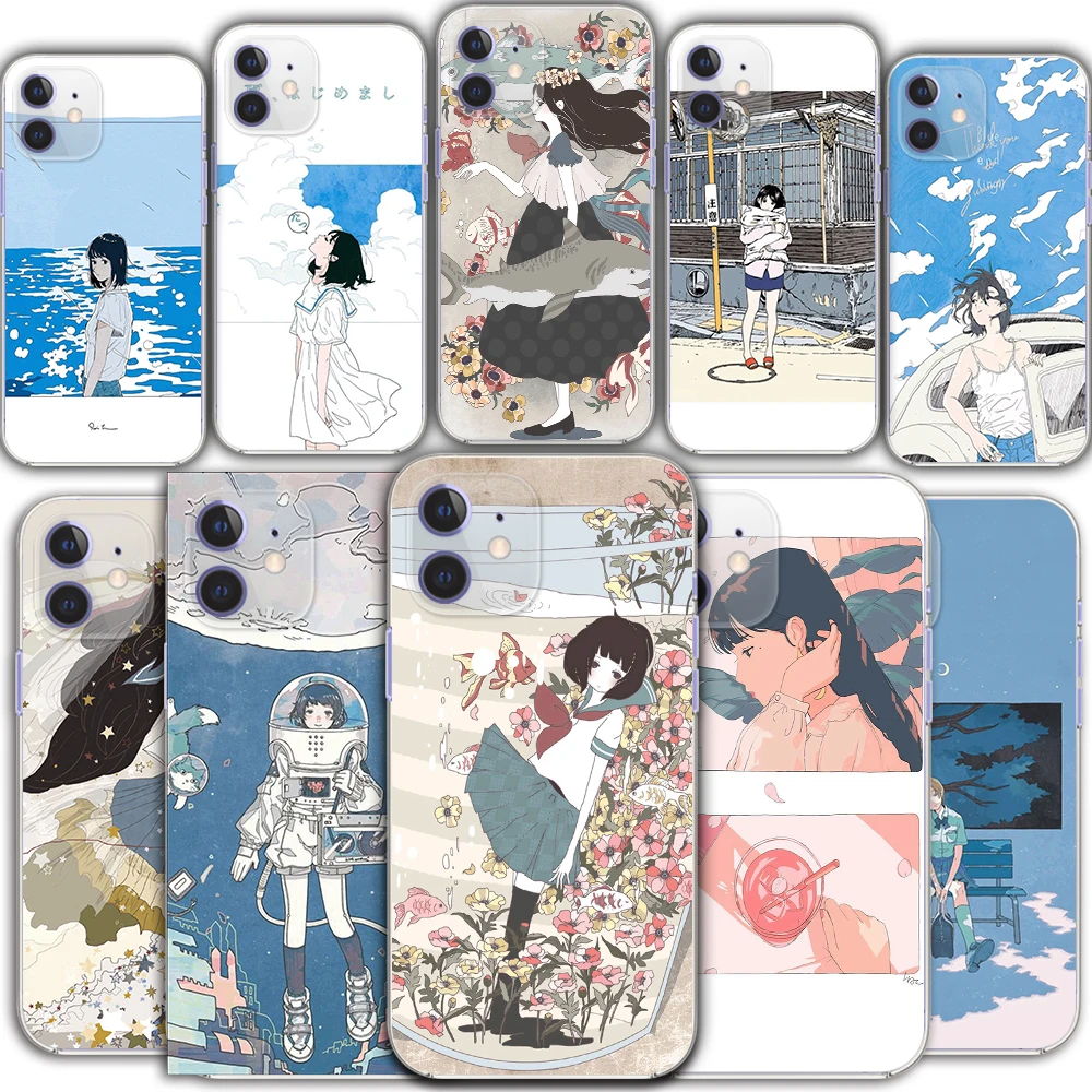 

Transparent TPU phone case for pixel 6 iPhone 13 12 Mini 11 Pro XS MAX X XR 7 8 Plus SE 2020 5 Fashion cute cartoon cosmic girl