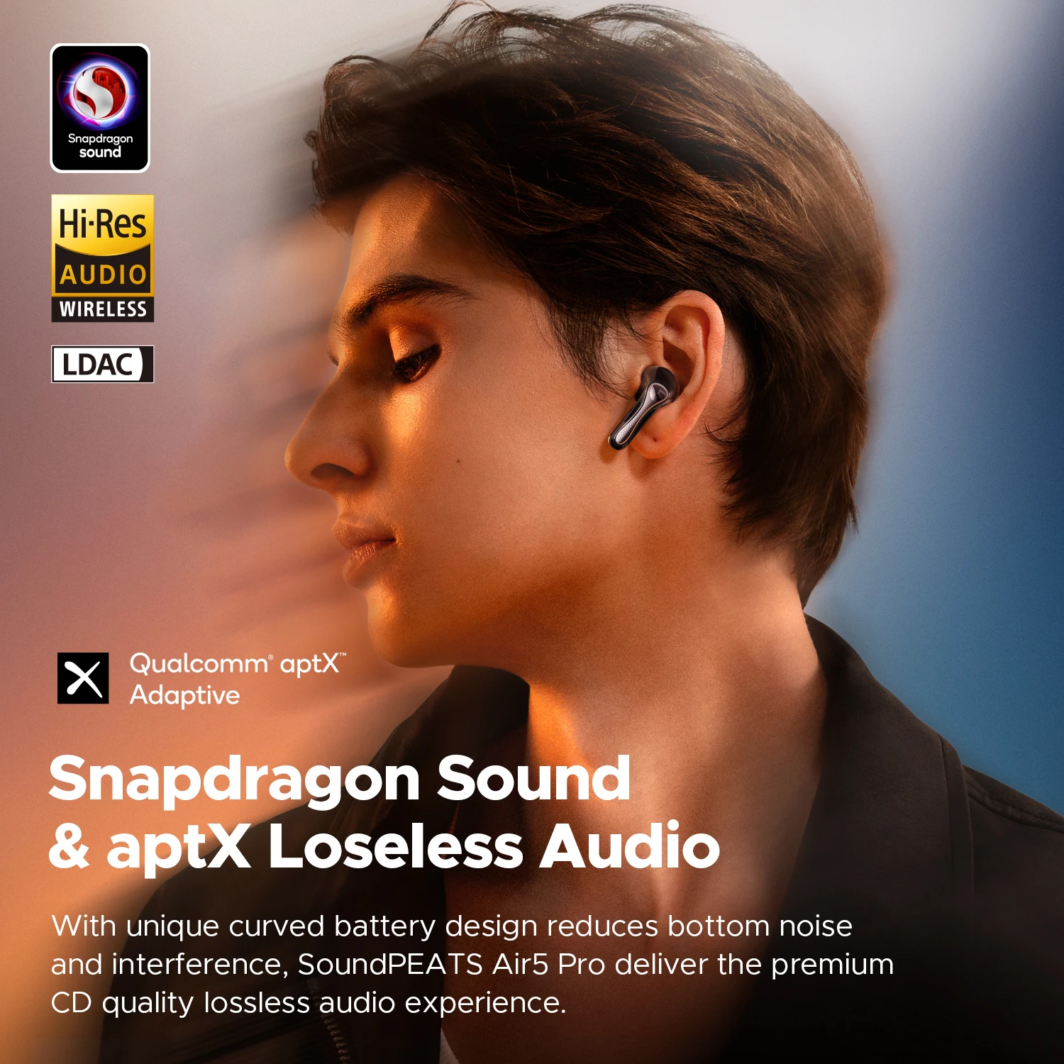 Фото Беспроводные наушники SOUNDPEATS Air5 Pro, 55 дБ, адаптивные гибридные наушники ANC Bluetooth 5.4, Hi-Res LDAC aptX Loseless, 6 микрофонов AI ENC №2