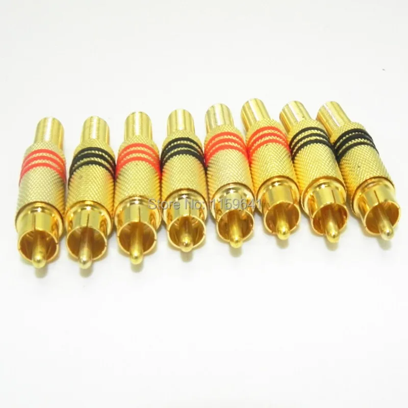 

50pcs/Lot Gold Plated RCA Plug Audio Connector Male Connector with Metal Spring Black+ Red