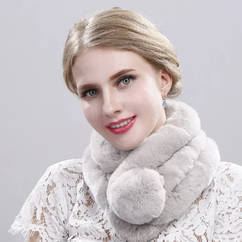 Зимний шарф с кольцом из натурального кроличьего меха женские теплые глушители