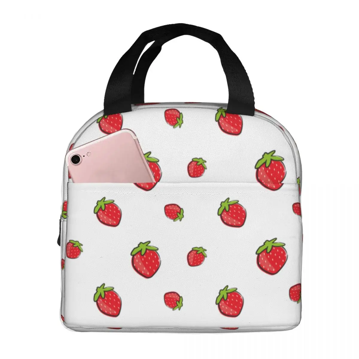 

Lunch Bag for Women Kids Strawberry Insulated Cooler Bags Portable Picnic Cute Fruit Canvas Tote Bento Pouch