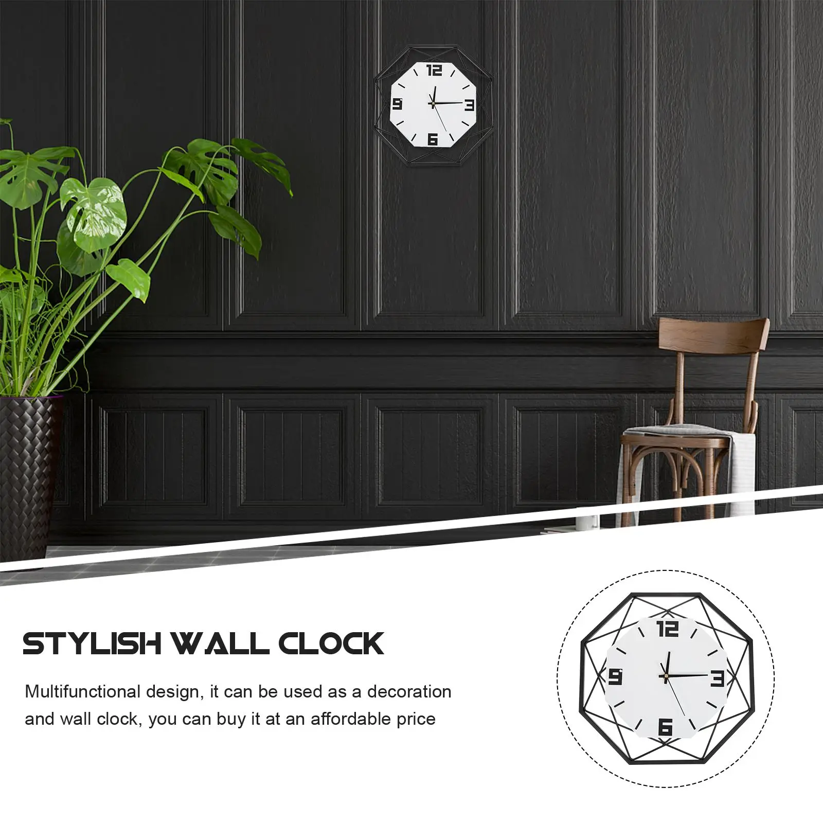 Creative Simple Iron Polygon-shape Wall Clock Decorative Hanging Quiet punch-free wall-mounted decorative clock |
