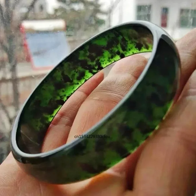 Натуральный зеленый нефрит 54-64 мм браслет Модный Шарм ювелирные - Цена: 790