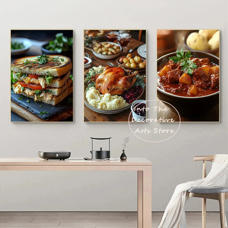 Фото Западная еда, кухня, морепродукты, каша, жареная курица, постеры, холст, картины с принтом, настенные художественные фотографии, домашний декор комнаты №2