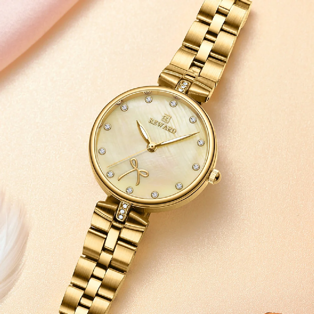 REWARD Fashion Luxury Women Watches Golden Stainless Steel Ladies Quartz Watch Waterproof Luminous Date Lady Dress Wristwatch enlarge