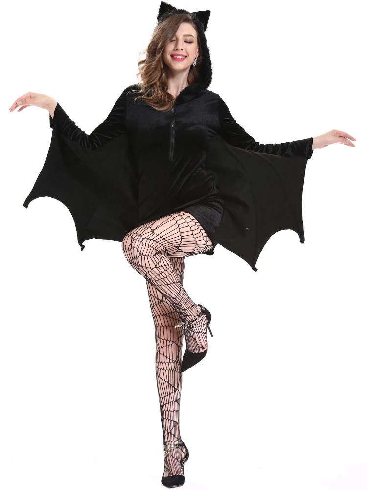 

Sexy Black Bat Halloween Costume for Women 2023 New Long Sleeved Jumpsuit Shorts Uniform OverSize Womens Festival Costumes