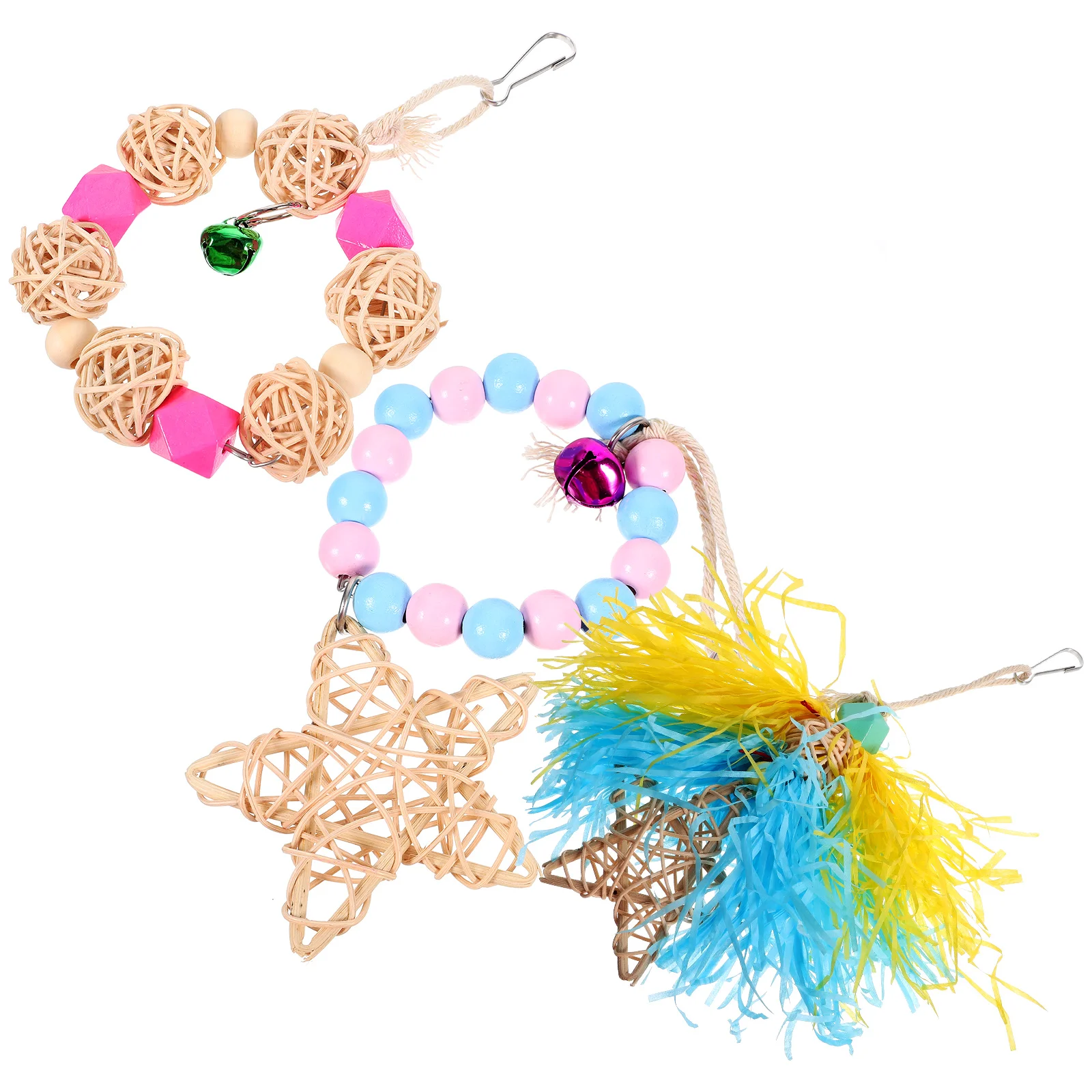 

3 Pcs Hanging Bird Toy Swing Foraging Train Fresh Chew Wooden Chewing Toys Parrot