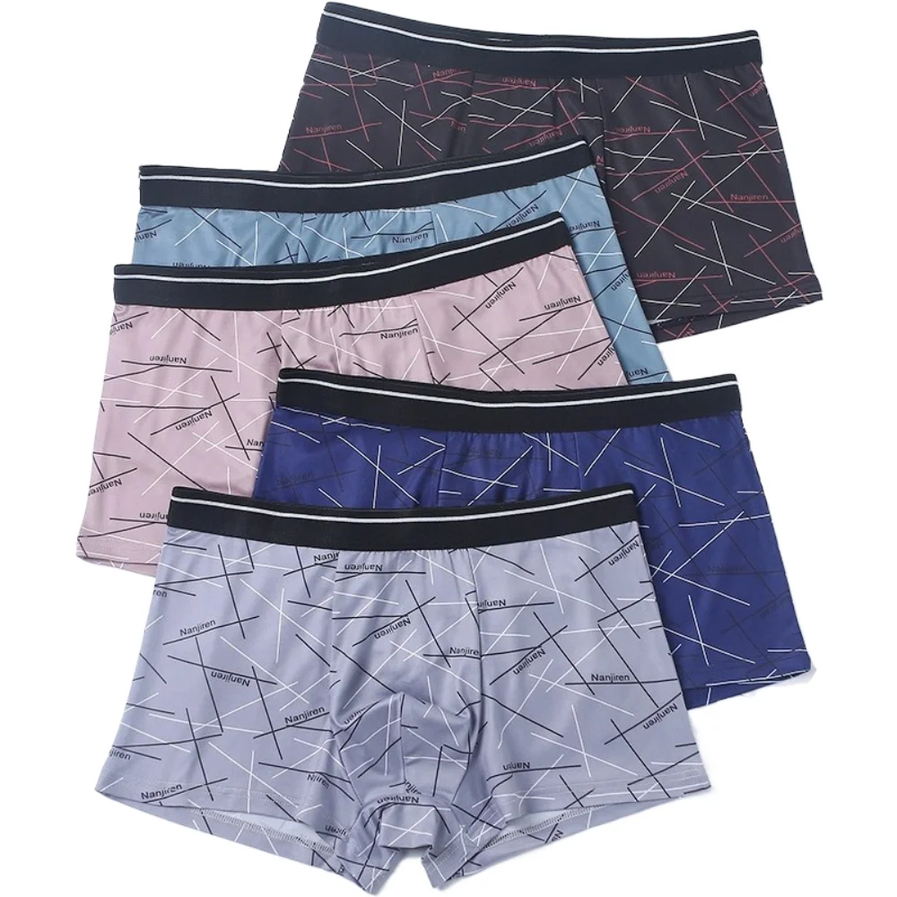 4pcs Men's Underwear Graphene Antibacterial Pure Lycra Cotton Flat Bottom Boxer Briefs Boys Elastic Male Panties