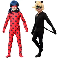 christmas fancy girls costumes easter marinette cosplay jumpsuit cat noir children spandex costumes for kids suits wig earrings
